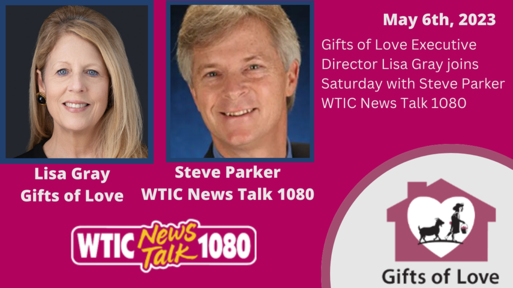 Slate with photos of Lisa Gray, Executive Director or Gifts or Love and Steve Parker host of Steve Parker Saturday Mornings